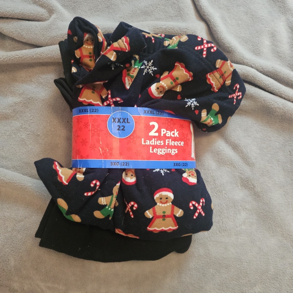 NWT 2 Pack Gingerbread Man Women's Fleece Holiday Leggings Holiday Christmas 3XL